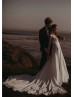 Cap Sleeves Ivory Lace Chiffon Boho Beach Wedding Dress